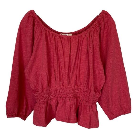 Marine Layer Pink 100% Cotton Off Shoulder Smocked Waist Top NWT Size Small - Picture 2 of 6